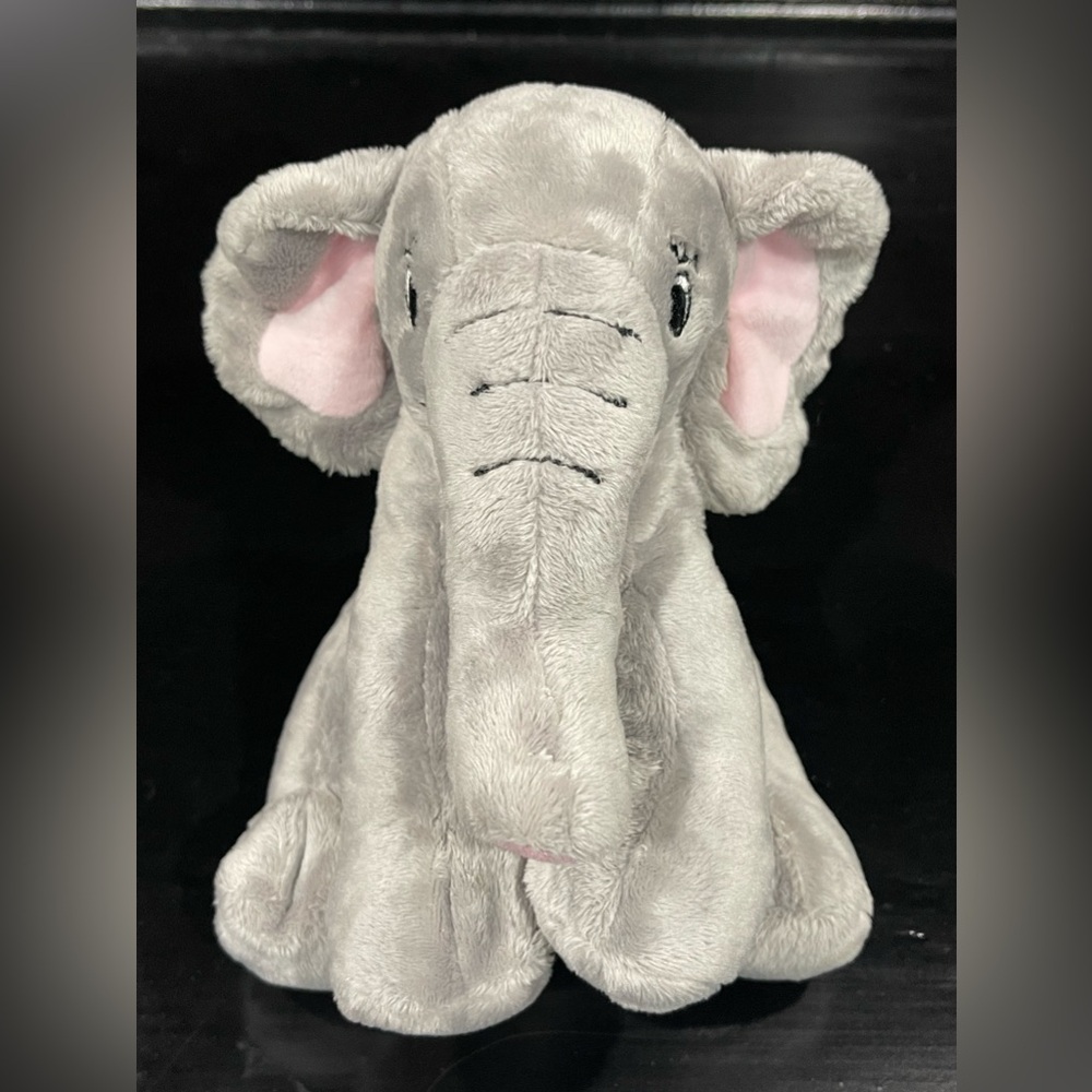 Teddy Mountain Gray Elephant Pink Ears 8 in. Plush Stuffed Animal Toy with Pouch